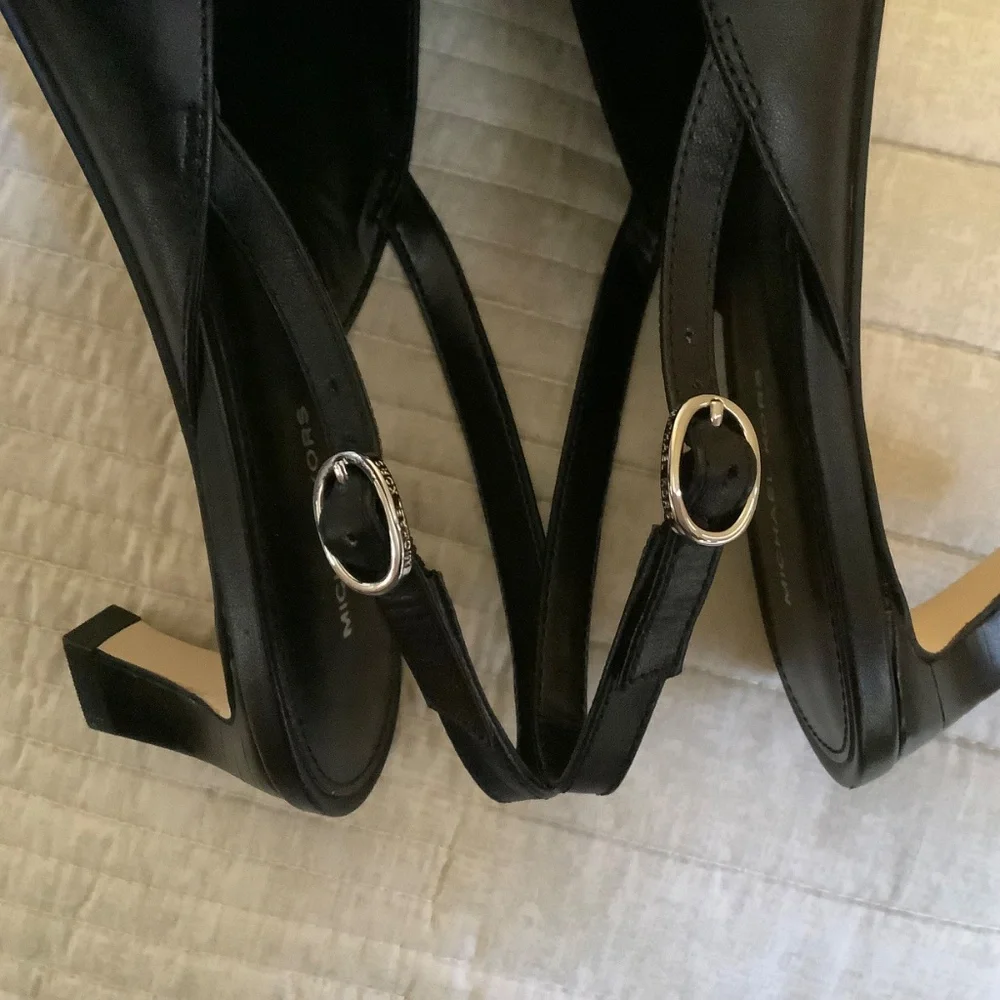 MICHAEL Michael Kors Jaden Leather Kitten Heel Sling Pumps Black SZ 9.5